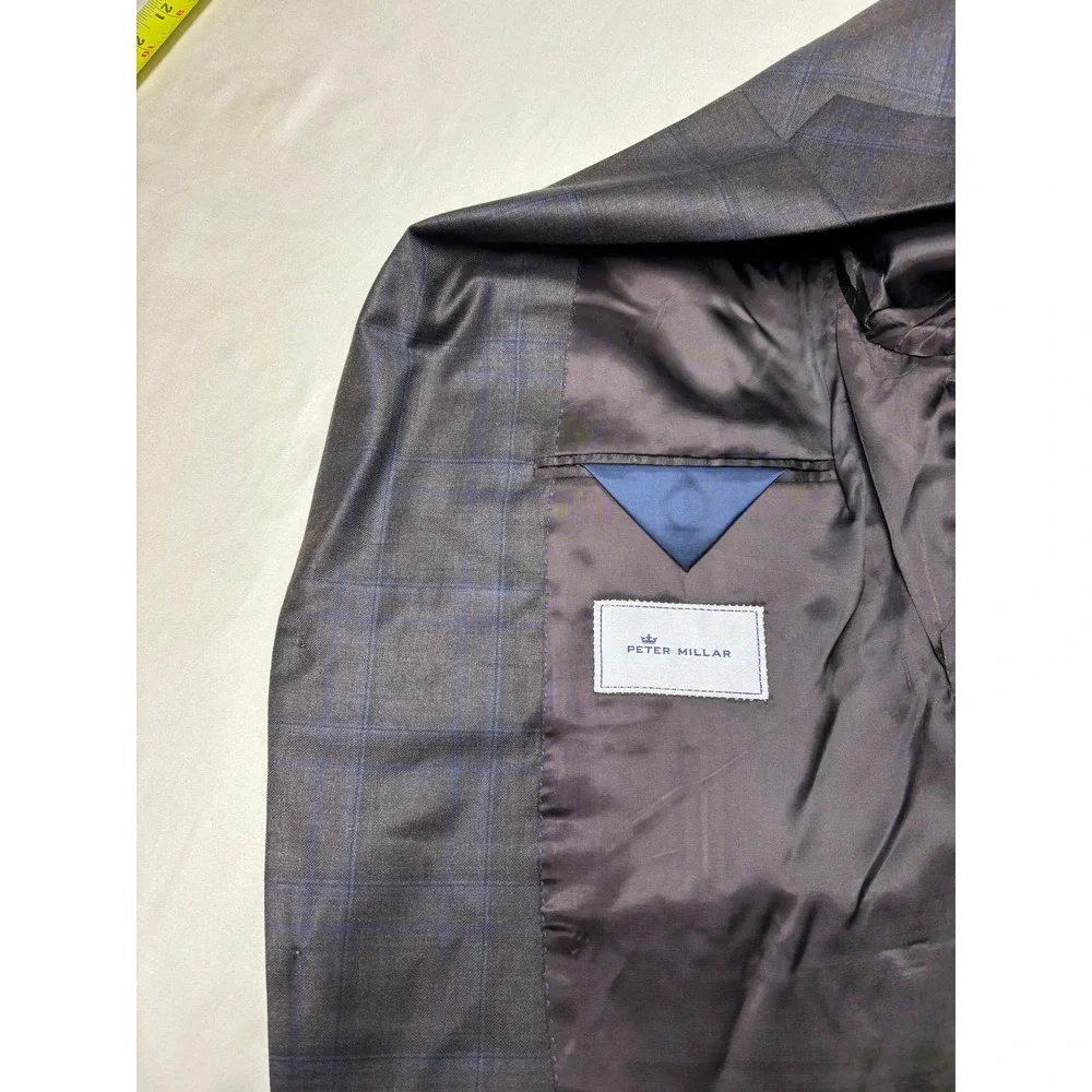 NWT Peter Millar SB Flynn Grey Windowpane Plaid 100% Wool Blazer Mens 44S $595